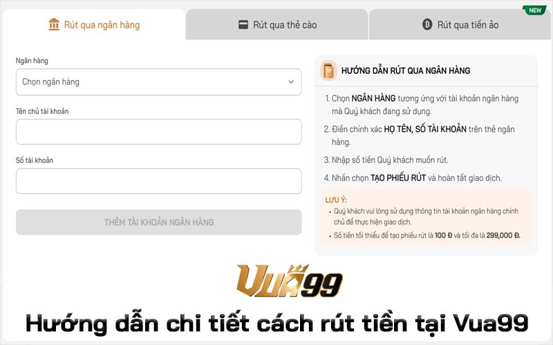 Hướng dẫn chi tiết cách rút tiền Vua99