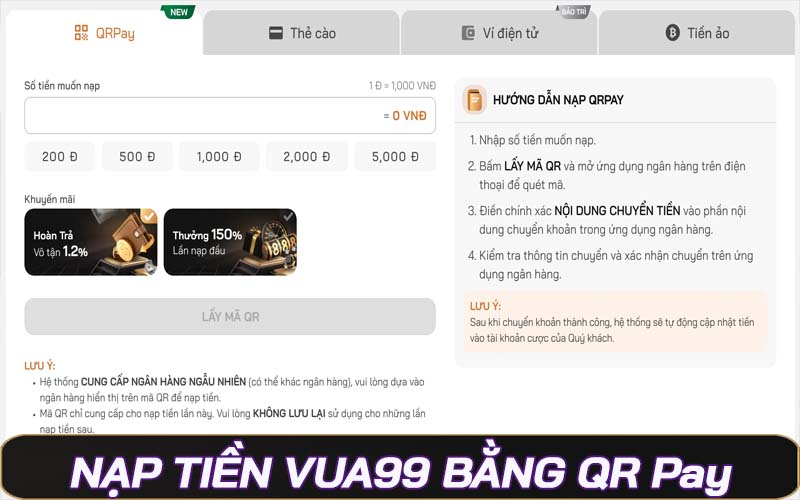 Nạp tiền Vua99 bằng QR Pay